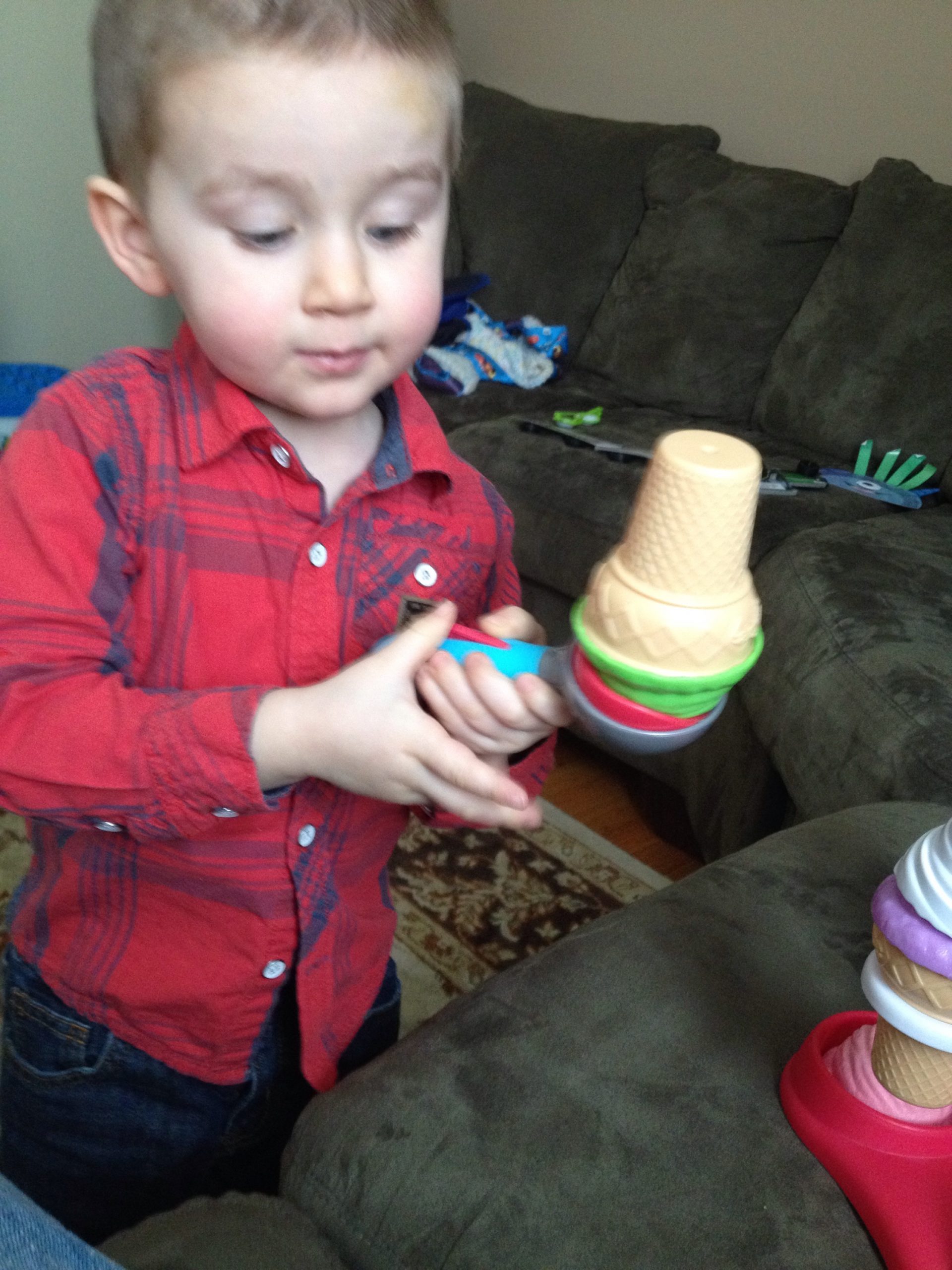 Luke serving me an ice cream cone.